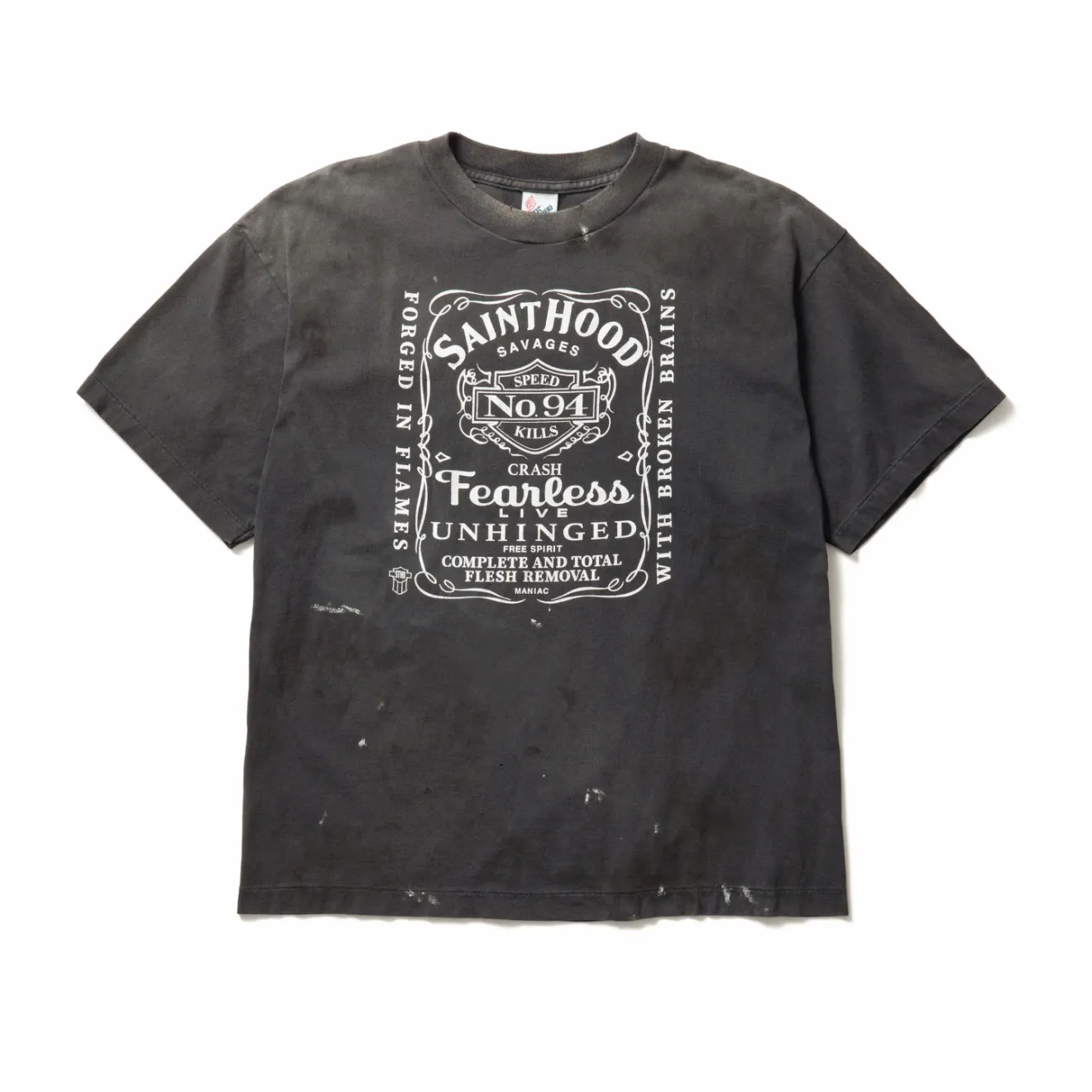 ❥8038#P140 Saint Mxxxxxx ✖️Neighborhood co-branded new model [Angel Skull Love] is made of double yarn double-ply cotton batik fabric 290 grams, comfortable and breathable to wear. Stiff silhouette, full of street feel, loose fit. Craftsmanship: semi-water slurry printing + graffiti + spray coding, batik and wash. Size: (S-M-L-XL) Color: Washed black